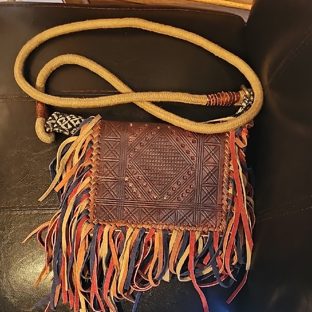 Free People Boho Fringe Crossbody Bag in Brown and Multicolor
